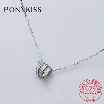 

PONYKISS Romantic 100% 925 Sterling Silver Blue Star Spiral Zircon Pendant Necklace For Women Party Fashion Chic Accessory Gift