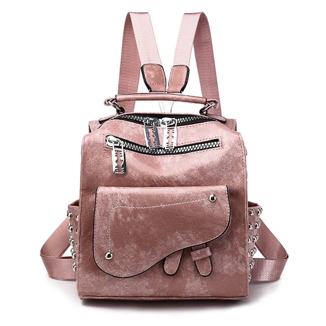 Европейский и американский стиль, уличная мода, маленький рюкзак для женщин, из мягкой кожи, с заклепками, рюкзаки для девочек, повседневный рюкзак, сумка, Sac A Dos - Цвет: Розовый