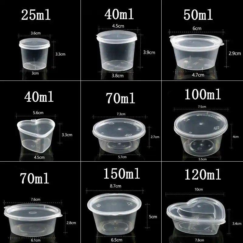 100pcs Round Transparent Disposable Sauce Cup Varies Capacity Small Taste Glass Pudding Jelly Yogurt Plastic Cups With Lid Disposable Cups Aliexpress
