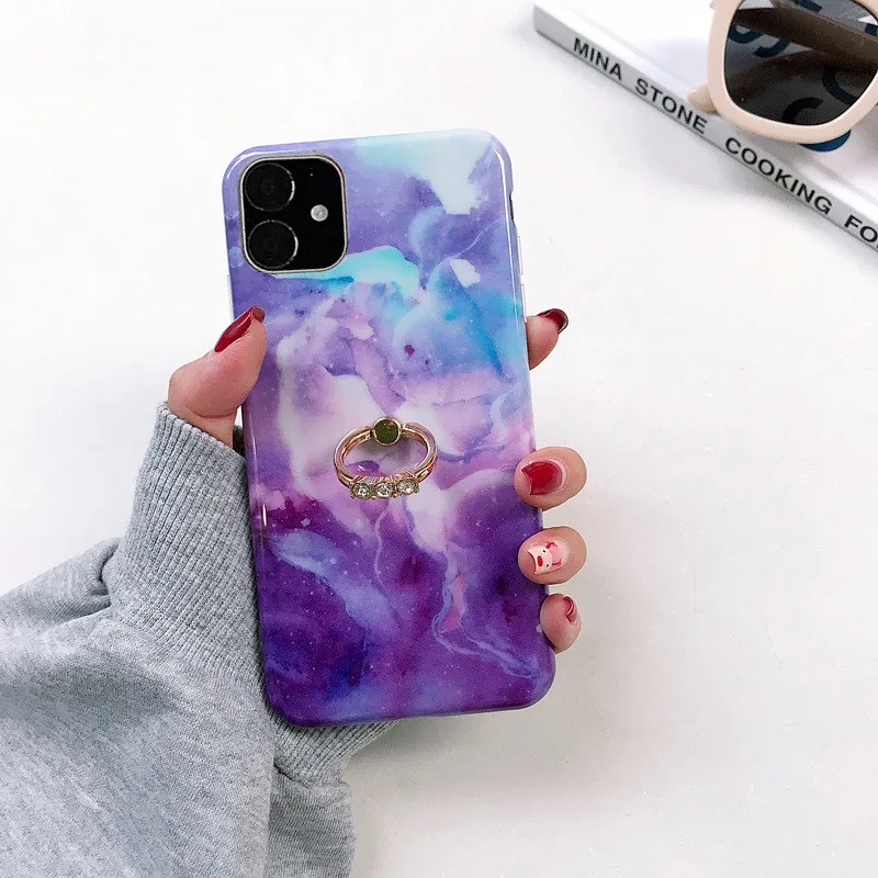 10 шт роскошный мраморный чехол для телефона со стразами для iPhone 11 Pro XR XS max Kickstand кольцо Пряжка Крышка