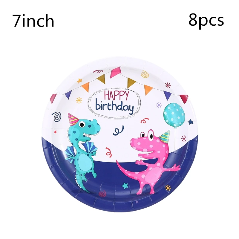 

Dinosaur Party Tableware Set Paper Plate Cup Napkins Tablecloth Banner Cake Topper Happy Birthday Event Party Supplies for Boys