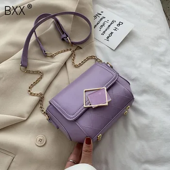 

[BXX] Solid Color PU Leather Shoulder Crossbody Bags For Women 2020 Small Cross Body Bag Travel Chain Handbags and Purses HM459