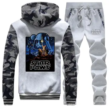 

Star Paws Men Camo Jackets Funny Star Wars Male Set 2019 Winter Fashion Hoodies Set Hip Hop Casual Coat Warm Fleece Sweatsuit