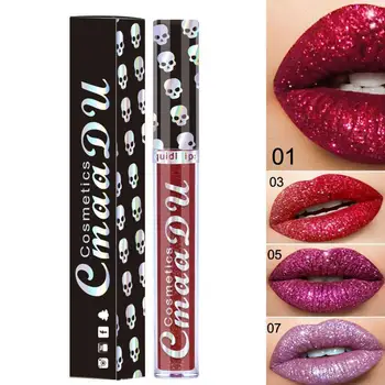 

8 colors Lipstick Waterproof Nude Shiny Lips Lipstick Balm Lips Laser Skull For Lip Sexy Metal Shiny Red C3F9