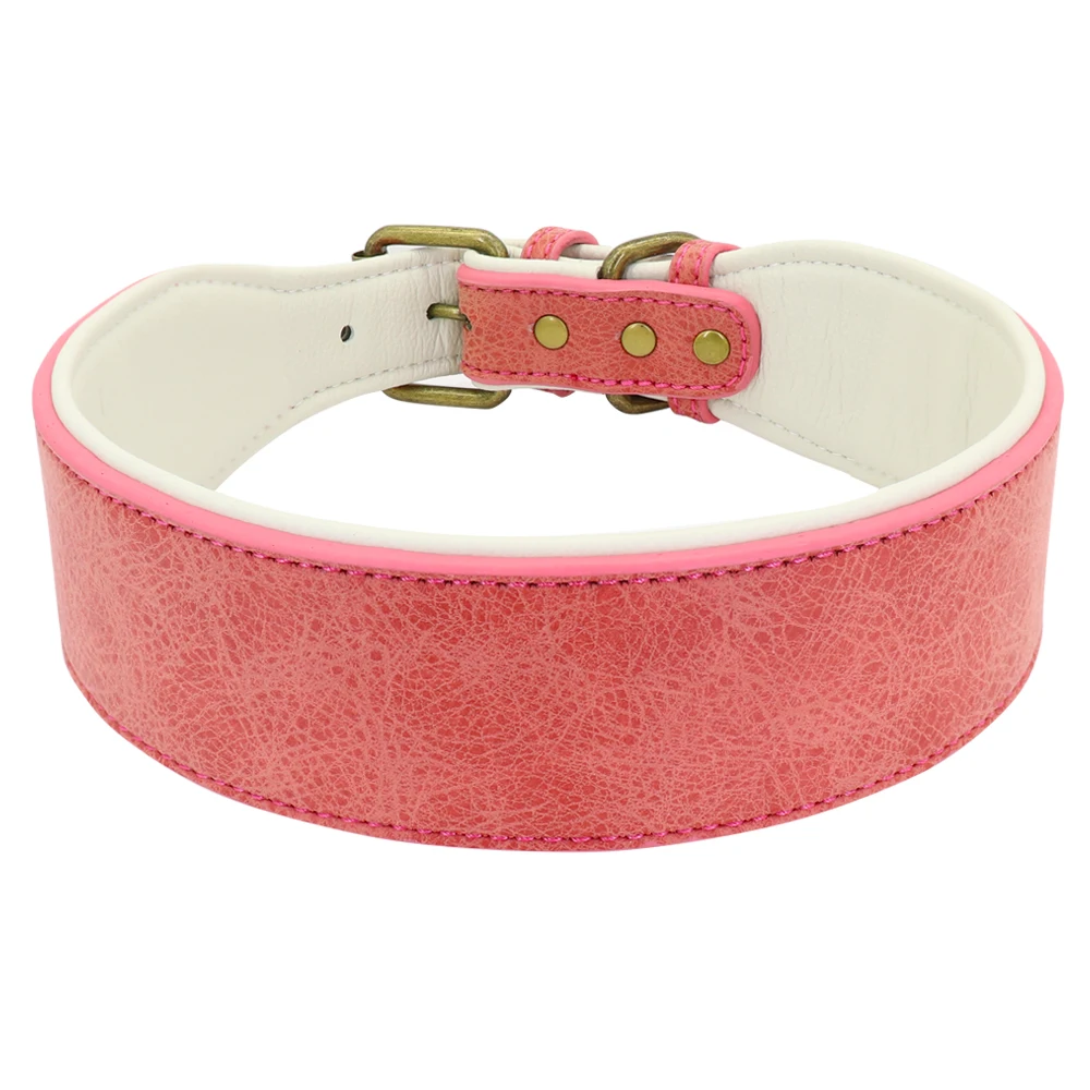 Personalized Leather Dog Collar Necklace Wide Padded Pet ID Collars Free Print Dogs Name Collars for Medium Large Dogs Bulldog 