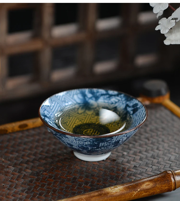 Керамическая чаша, мини чашка, ручная работа, узоры, синий и белый фарфор, китайский чайный сервиз Кунг-фу, антикварная технология, креативная чайная чашка
