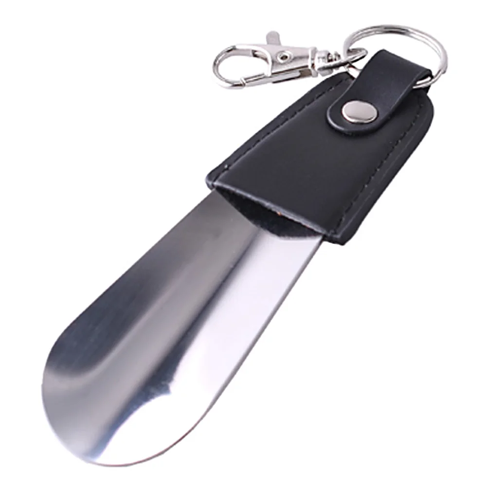 Stainless Steel Spoon Sturdy Shoe Horn Leather Slip Seniors Key Ring Portable