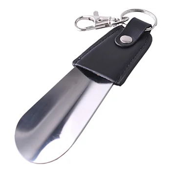 

Portable Key Ring Seniors Slip Leather Sturdy Spoon Mini Stainless Steel Shoe Horn