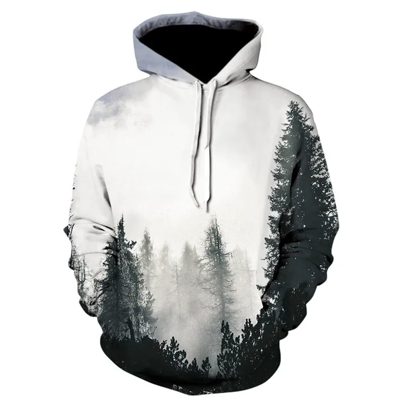 

2019 Autumn Winter New Men Women Sweatshirt Foggy Forest 3D Print Big Size Sweatshirt Couple Models Pullover Hooded Sweatshirt