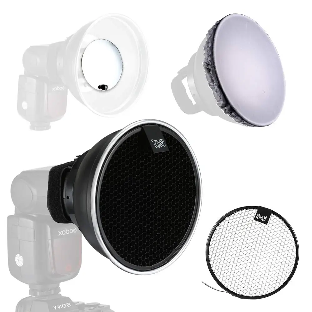

Universal Flash Diffuser Reflector with 30 Degree Honeycomb & Soft Cloth,6 inch Standard Reflector Photography Kit for YN560III
