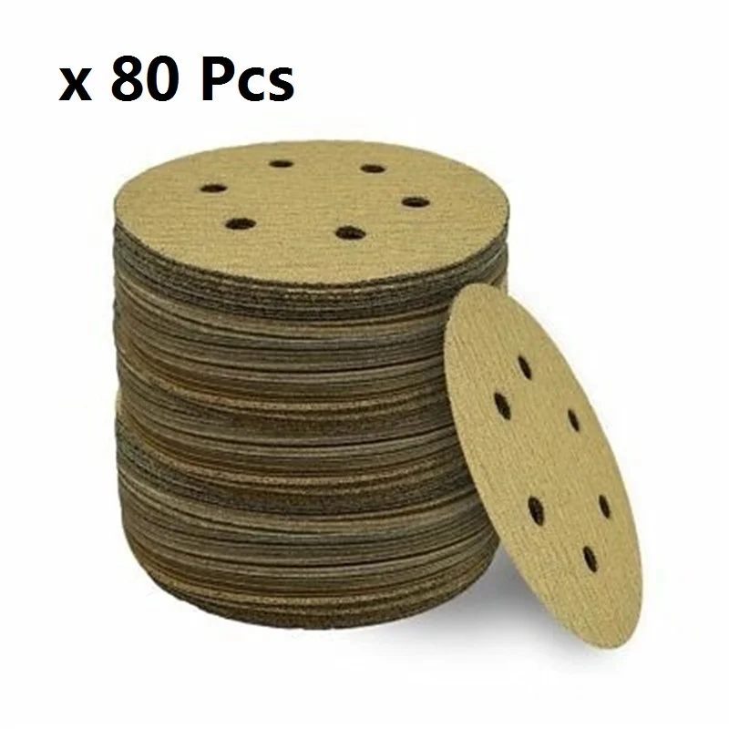80Pcs 80 шт. " 6 отверстий желтые шлифовальные диски Крюк-и-петля наждачная бумага 320 зернистость - Цвет: 80Pcs