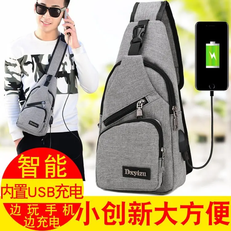 

New Style Men Canvas USB Charging Chest Pack Backpack Men's Bag Korean-style Casual Men And Women Chest Crossbody Bag