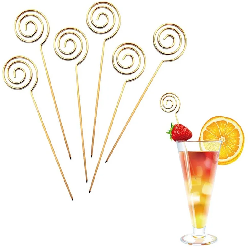 5 Inch Stainless Steel Cocktail Picks Decorative Toothpick Reusable Martini Fruit Picks Garnish For Drinks