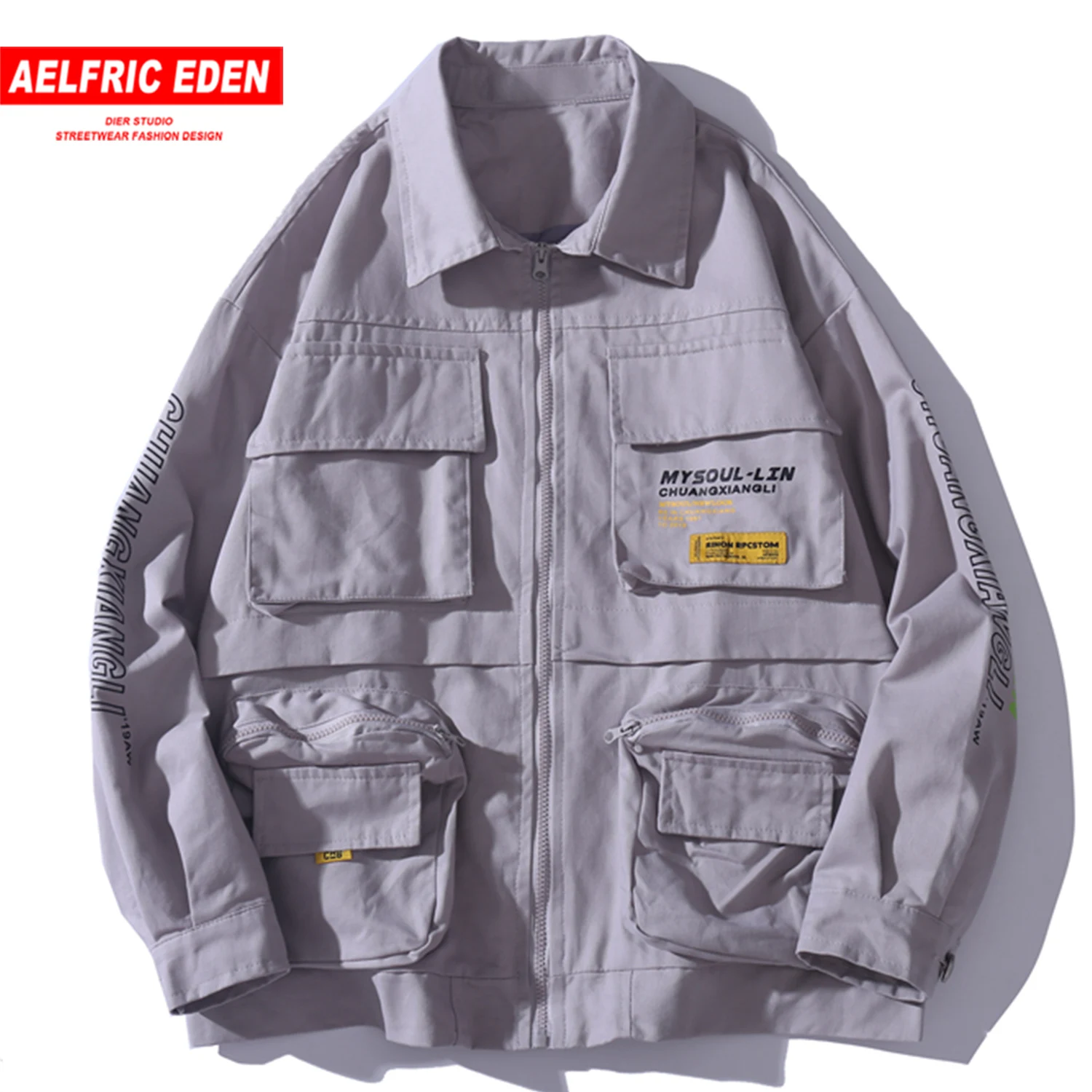 Aelfric Eden винтажные мульти накладные карманы мужские куртки Harajuku модные хип хоп повседневные хлопковые негабаритные пальто уличная верхняя одежда