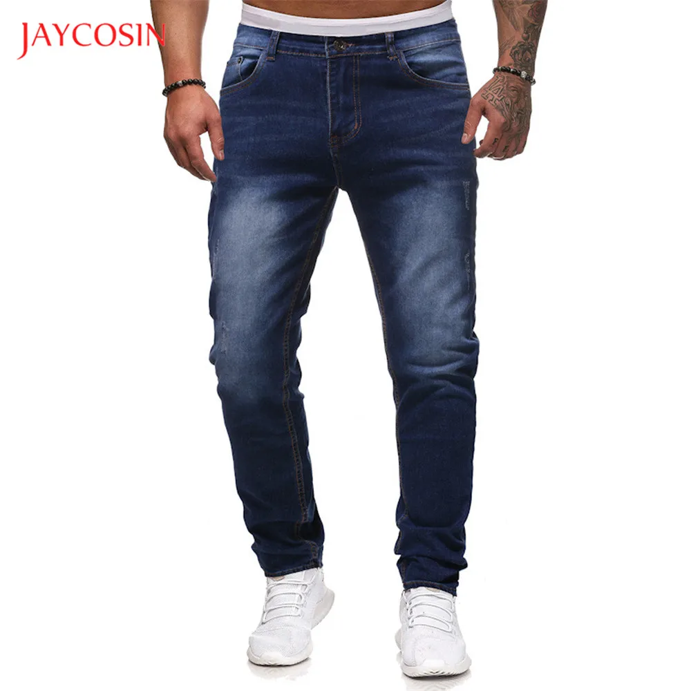 Jaycosin новые мужские Модные джинсы черные темно-синие потертые джинсы мужские повседневные Прямые классические джинсовые брюки высокого качества