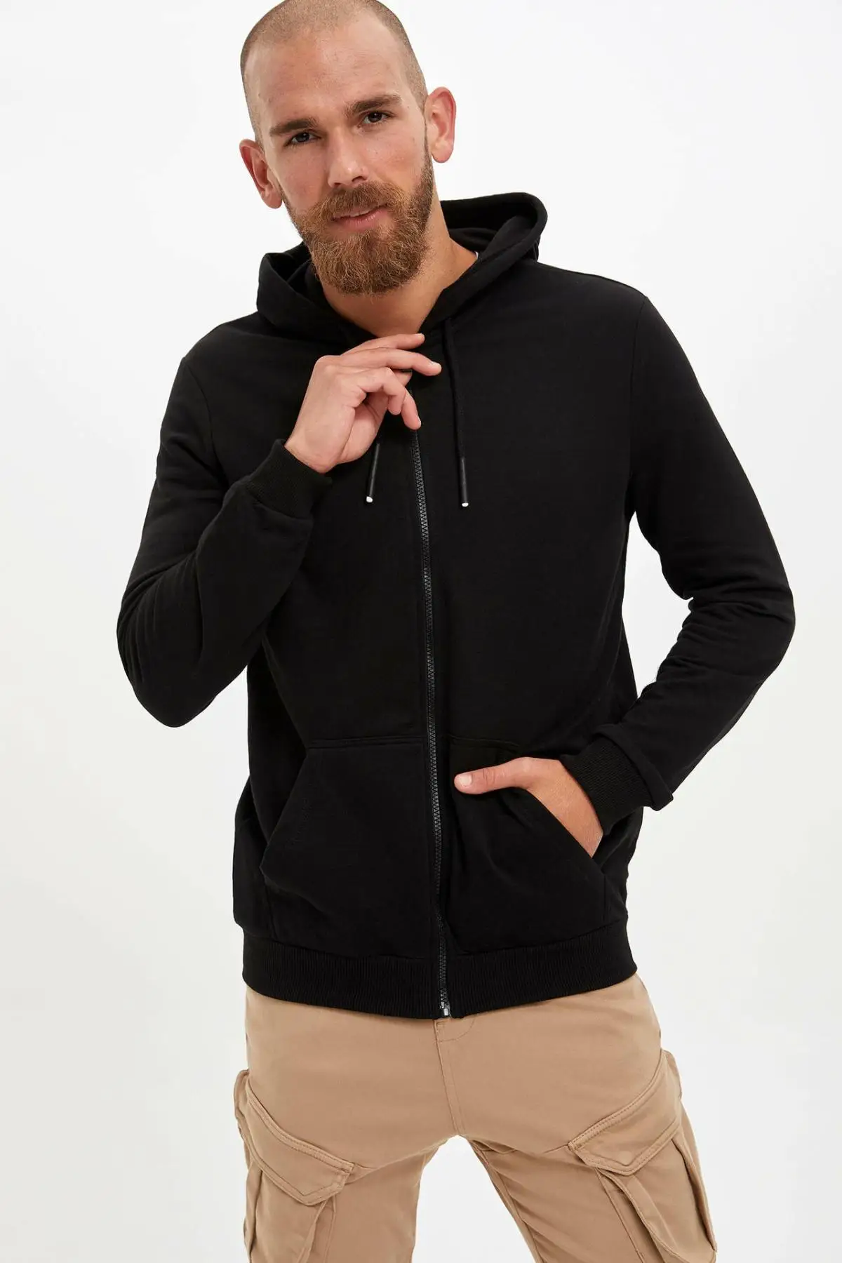 Cena DeFacto mężczyzna mody zamek czysty kolor bluzy z kapturem kurtka mężczyzna dorywczo luźne trwały płaszcz mężczyźni wiosna jesień nowe L0980AZ19AU