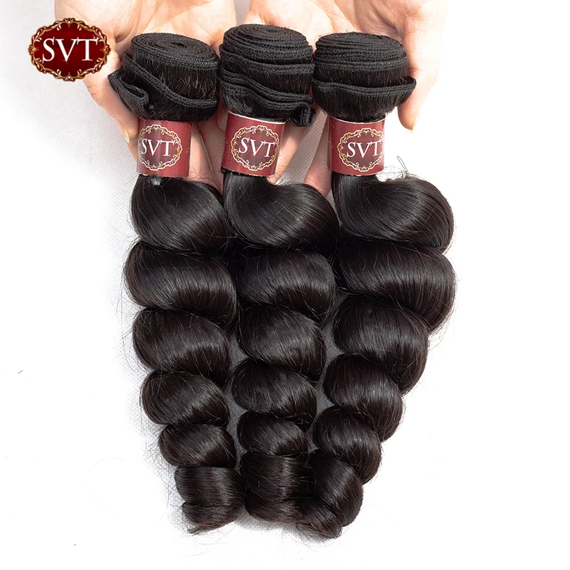 SVT Peruvian Hair Weave Bundles With Closure 4 pcs/lot Natural Color Loose Wave Closure With Bundles Remy Human Hair Extension