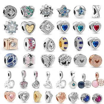 

TOGORY 2Pcs/lot Love Heart Camera Star Crystal & Clear CZ Charms Beads Fit Brand Bracelet & Necklace DIY Women Jewelry Making