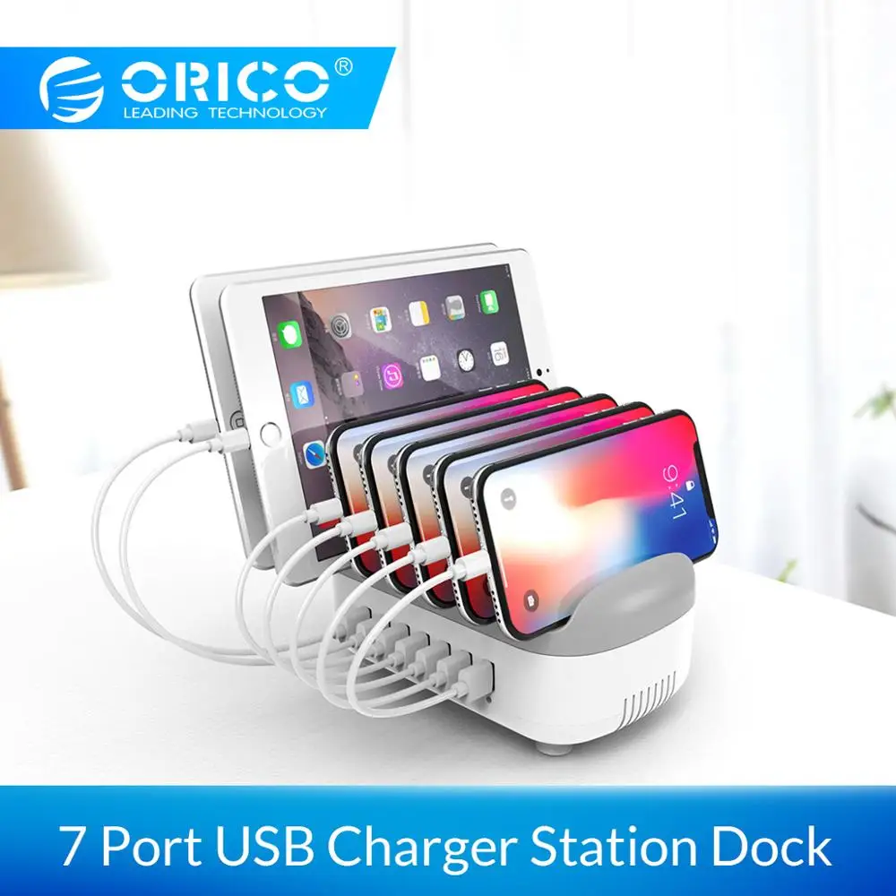 ORICO 7 портов док-станция для зарядки с USB с держателем для iphone мобильного телефона смартфона для iPad Kindle Watch power Bank зарядное устройство