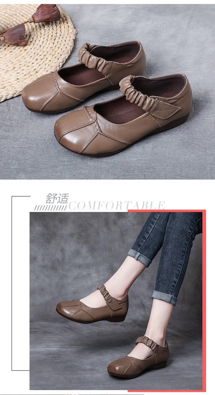 Plain White Mary Jane Shoes For Women Elastic Strap Ballet Flats Woman Dancing Shoes Autumn Loafers Ladies Genuine Leather Shoes