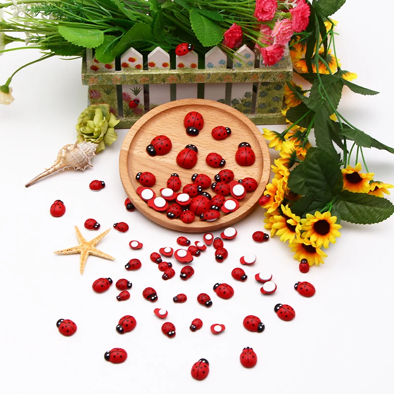 50/35/30/25/20pcs 5 Sizes Miniature Wooden Craft Garden Red Landscape Ladybug Decoration wooden diy and crafts wood ornaments ornament crafts miniature ornament miniature figurines wooden figurine crafts wood figurines