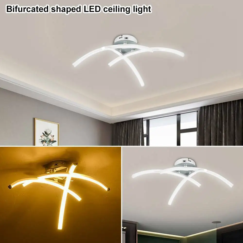 

LED Ceiling Light 21W 3000K Night Light Forked Shaped Ceiling Lamp for Bedroom Living Room Decor Lamp Modern Curved Design
