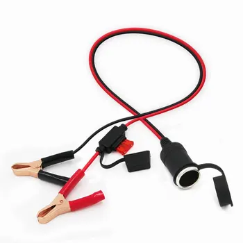 

12V Car Cigar lighter Socket Cable to Insulated Alligator Clips for Solar Car Battery Charger