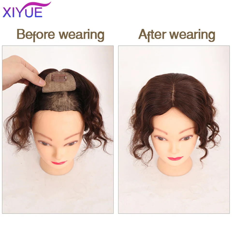Black Brown Curly Hair Top Toupee Clip In Synthetic Hair Extensions Replacement Closure Hairpiece Cover the White Hair Hairpiece