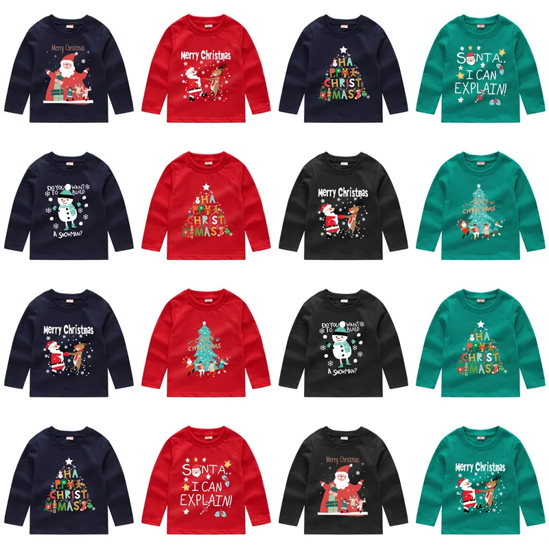 

2-7Yrs Baby Boys Girls Christmas Sweatshirts Autumn Winter New Year Long Sleeve Children Girls Sweatshirts T-shirt Kids Clothes