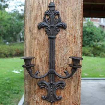 

American Country Metal Iron Candlestick Wall Candle Holders Hanging Rust Candle Lamps Home Wall Decorations Branch Candle Sconce