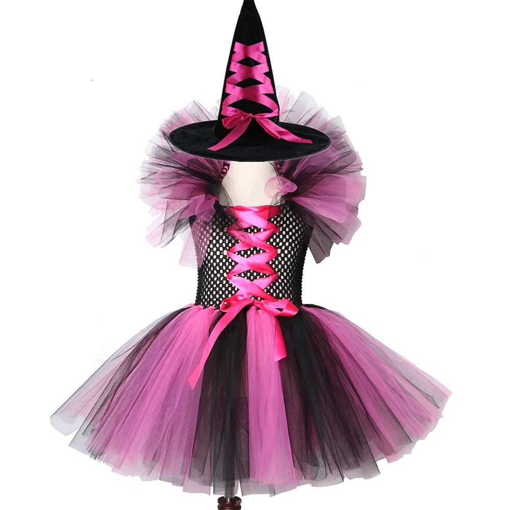 

Girls Halloween Costume Tulle tutu Dress with a Hat 2pcs set suit for 2-12Y Kids Cute Party Clothing Dance Wear