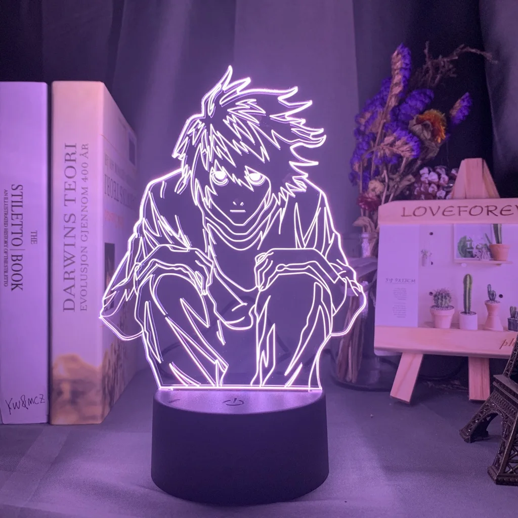 Фигурка манга Death Note L Lawliet 3D светодиодный ночсветильник для аниме комнаты
