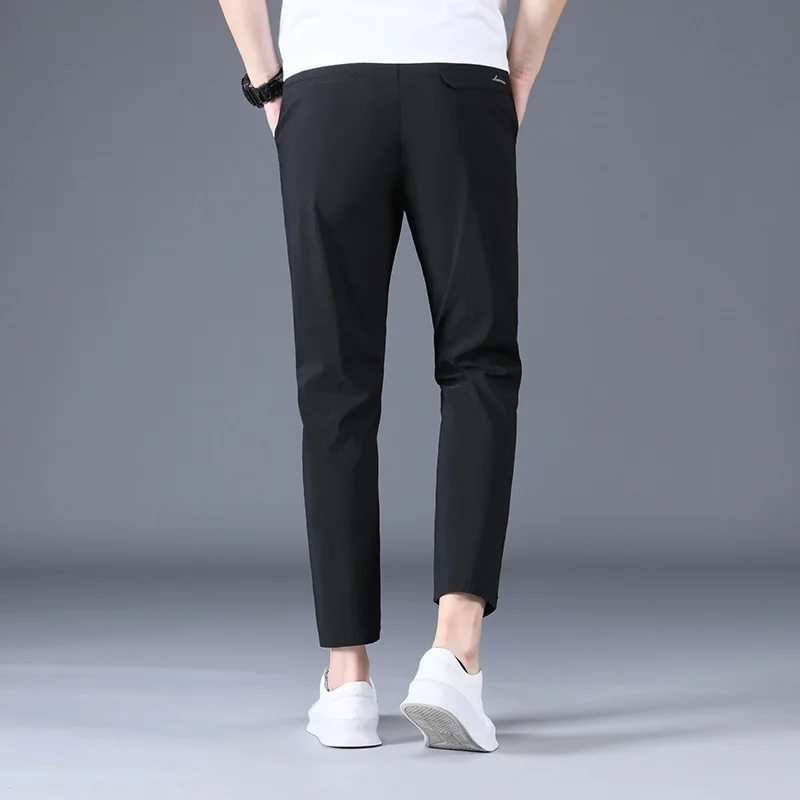 Ankle Length Ice Silk Men Trousers Black Khaki Korea Thin Summer Casual Suit Pants Chandals Man Formal New Clothes casual pants,formal trousers