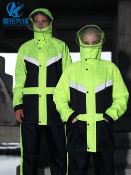 

2019 Hooded Reflective Raincoat Pants Men Waterproof Overall Fabric Raincoat Poncho Motorcycle Regenponcho Rain Gear JJ60RC