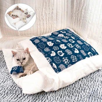 Japanese Cat Bed Warm Cat Sleeping Bag Deep Sleep Cave Winter Removable Pet House Bed for Cats Dogs Nest Cushion with Pillow 1