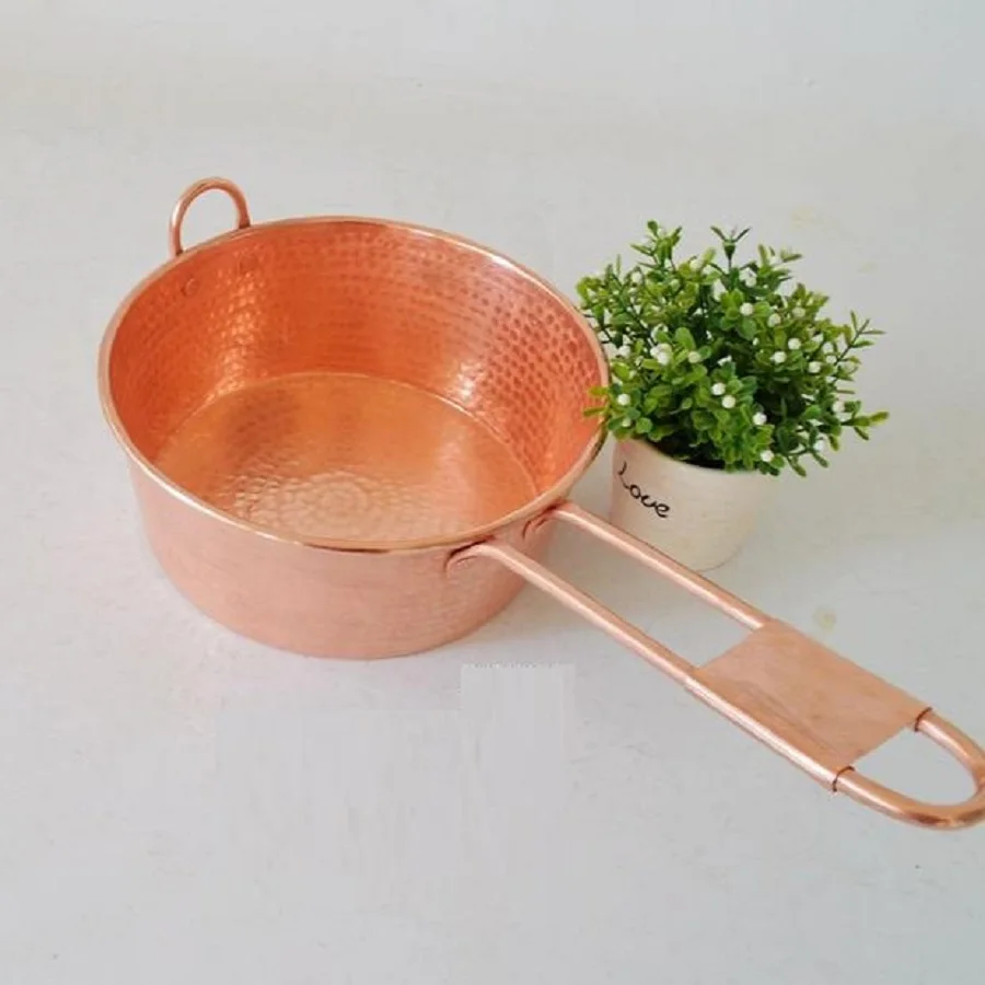 

Pure Copper Pot Milk Water Scoop Thick Jam Casserole Handle Hand Made Authentic