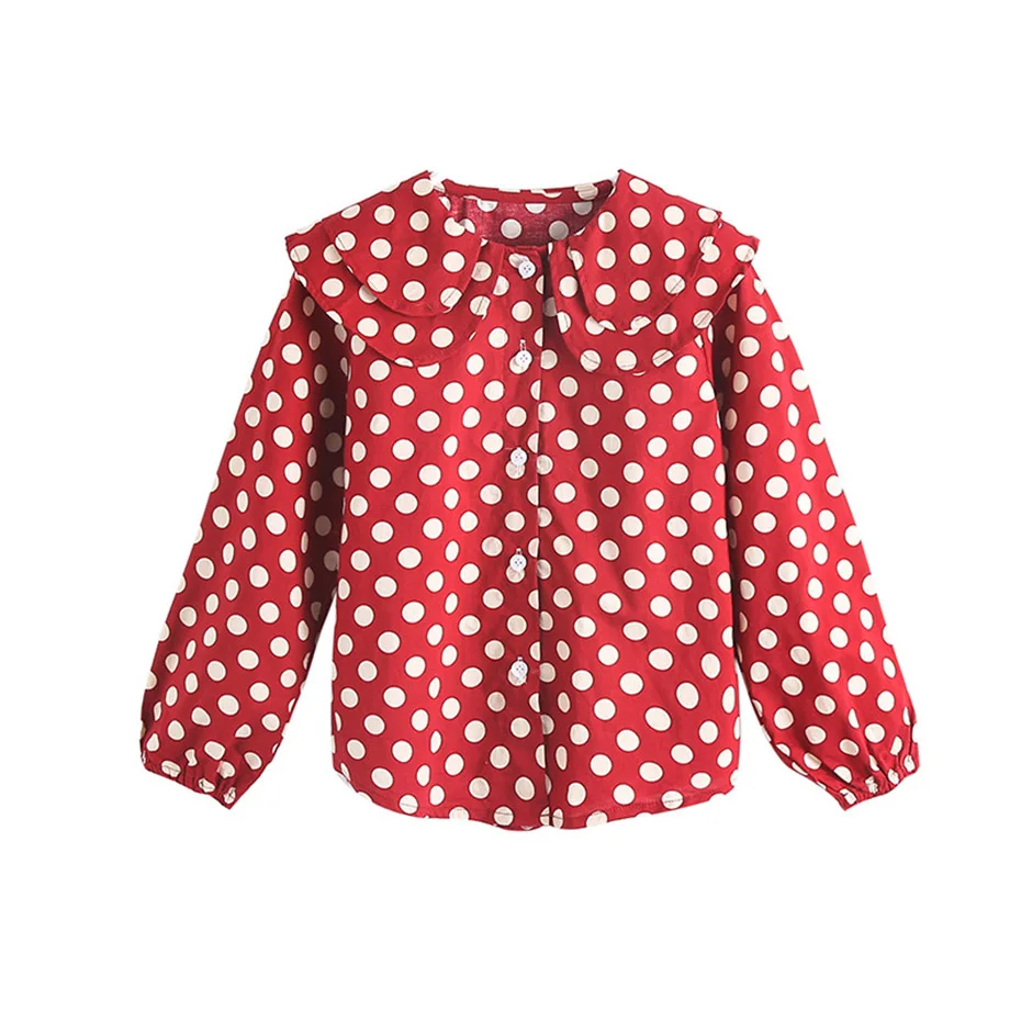Блузка для девочек с узором в горошек блузка с длинными рукавами для маленьких девочек, шифоновые рубашки для мальчиков детская одежда для девочек; школьные Повседневное Стиль дeтскaя oдeждa