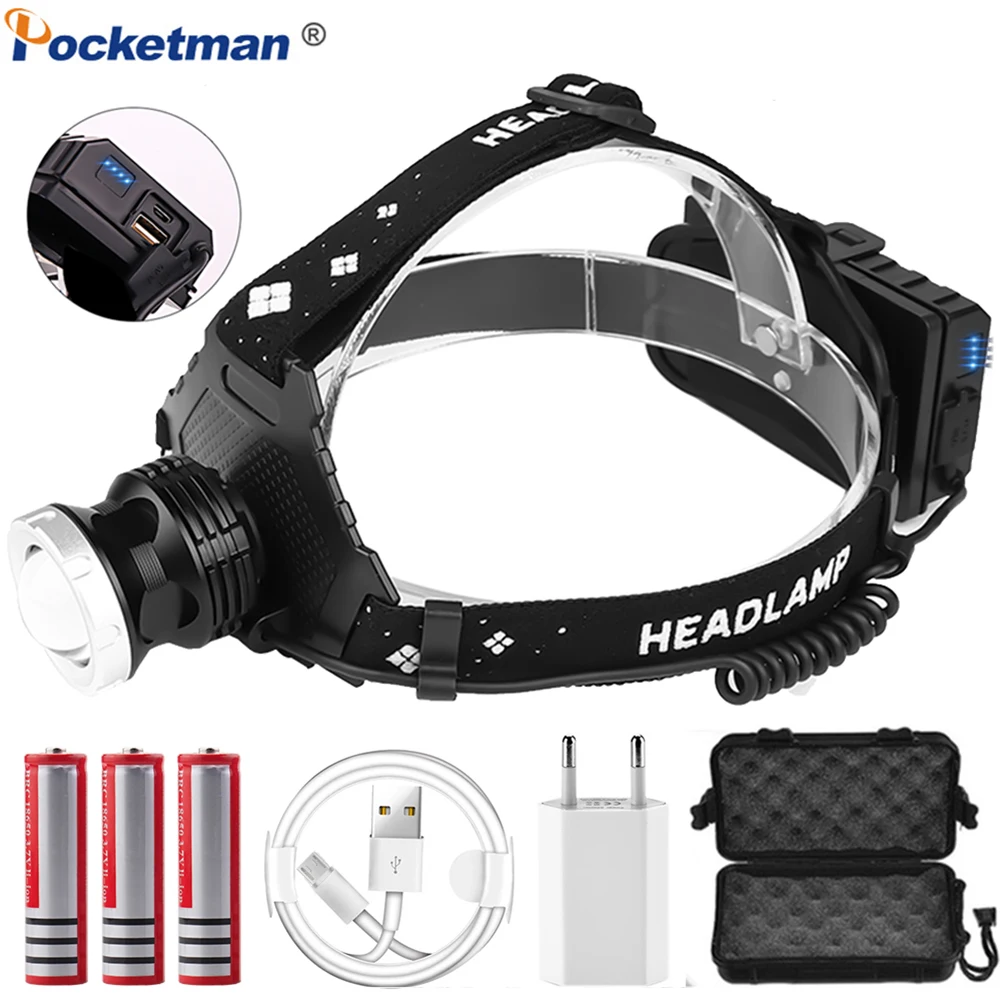 Ярчайший Головной фонарь USB Перезаряжаемый головной светильник Регулируемый XHP50