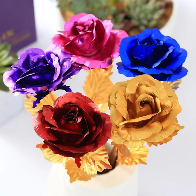 Romantic 24K Plating Golden Rose Flower Gold Foil Plated Artificial Wedding Festive Party Valentine Day Gift LX7714