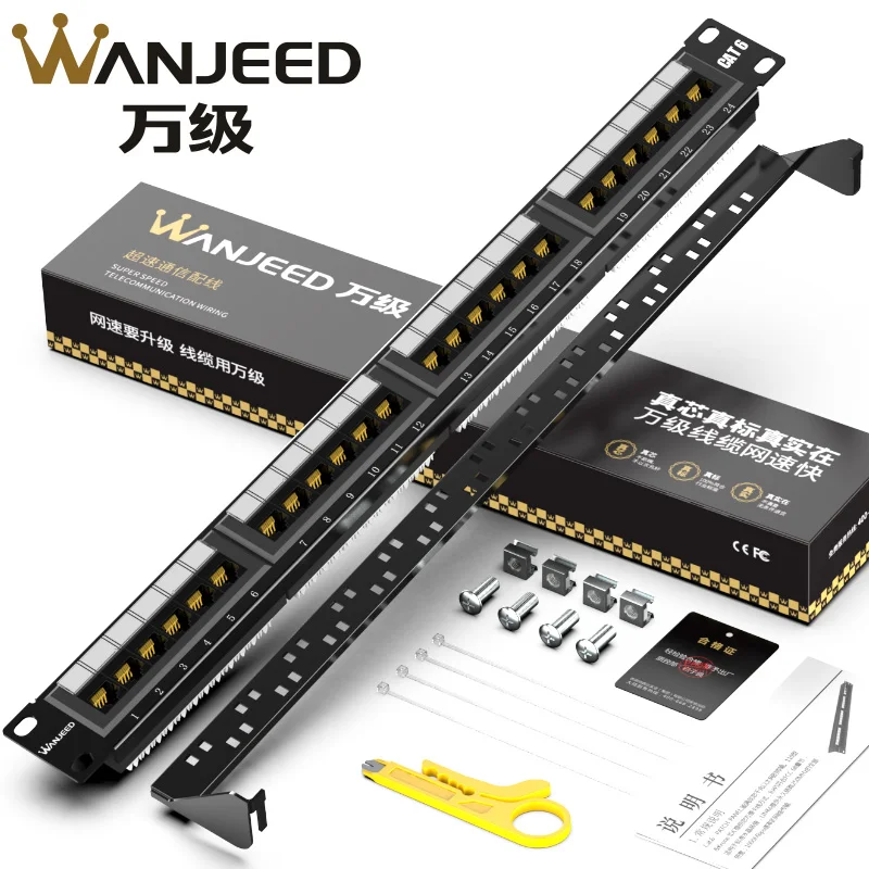 WANJEED CAT6 Patch Panel 24Port RJ45 1U 19inch in standard Cabinet with cable management and Protector Cap | Компьютеры и офис