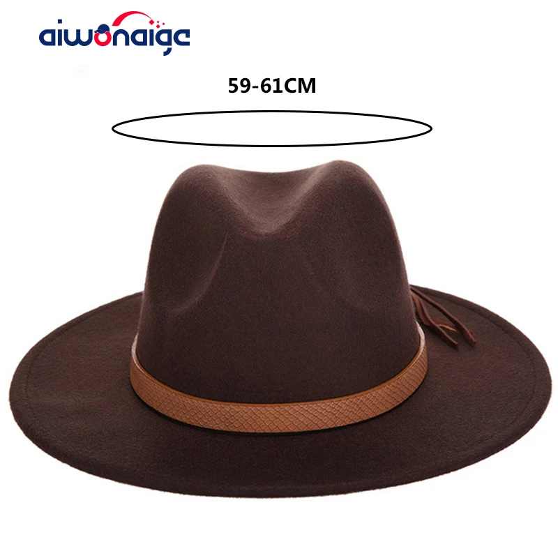 Новая модная однотонная мужская Шляпа Fedora на осень и зиму, шерстяная кожаная Мужская винтажная Классическая Шапка Sombrero