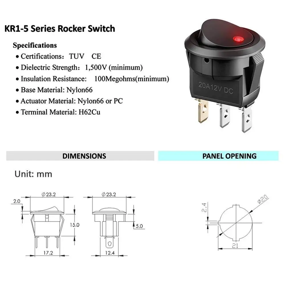 20 шт 3 Pin 12V 20A Amps автомобильный Грузовик рокер круглый тумблер светодиодный