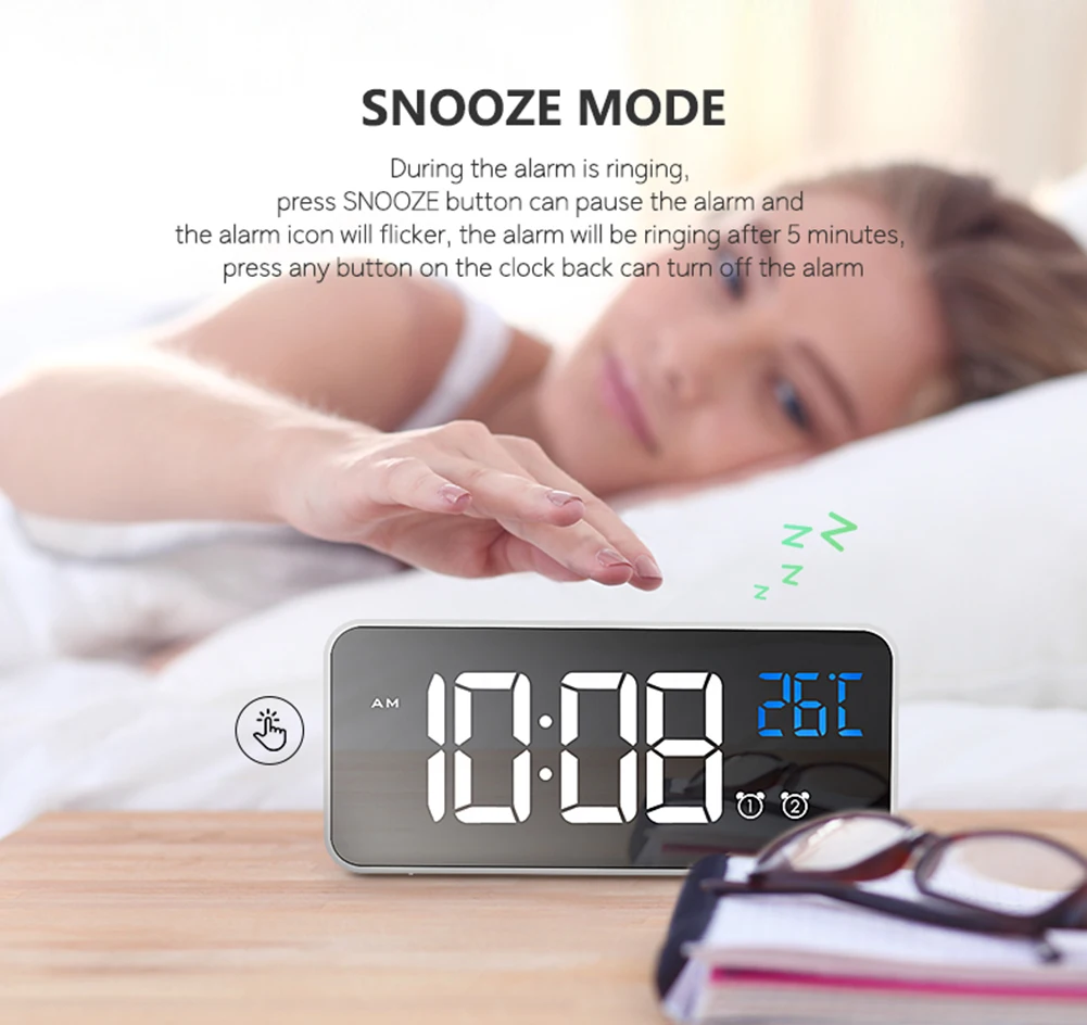 LED Mirror Alarm Digital Clock Multifunction Snooze Display Time Temperature Home Decoration Clock Digital Snooze Table Clocks