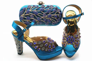 

Elegant Wedding/Party Sky Blue High Heel Sandal Shoes Matching With Purse Handbag Set For Lady G82-3 Heel Height 10.5cm