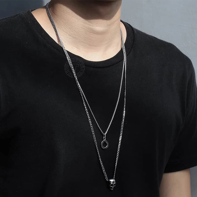 Двухслойный круглый кулон череп ожерелье чокер для мужчин женщин винтажный