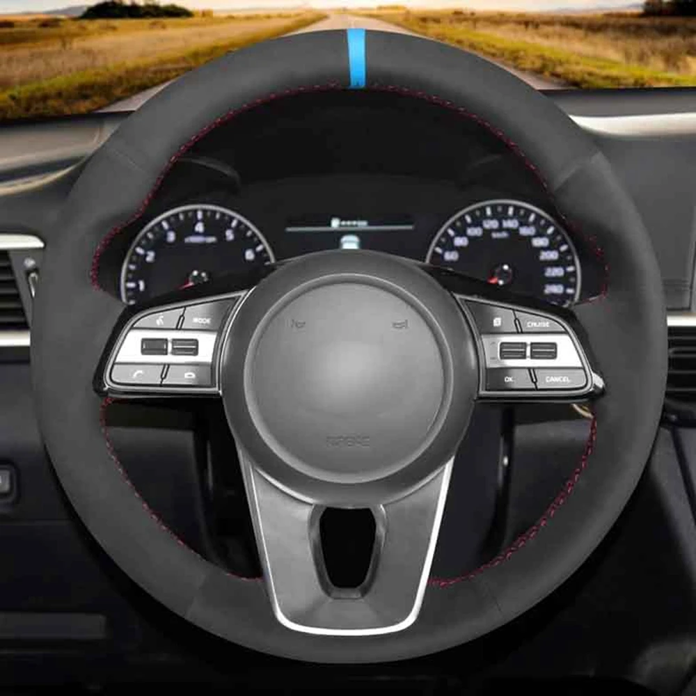 Diy Car Steering Wheel Cover Non-slip Black Suede For Kia K5 Optima Cee 