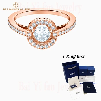 

Fashion Jewelry SWA New SPARKLING DANCE ROUND Ring Rose Gold Round Jumping Crystal Female Engagement Ring Jewelry Gift