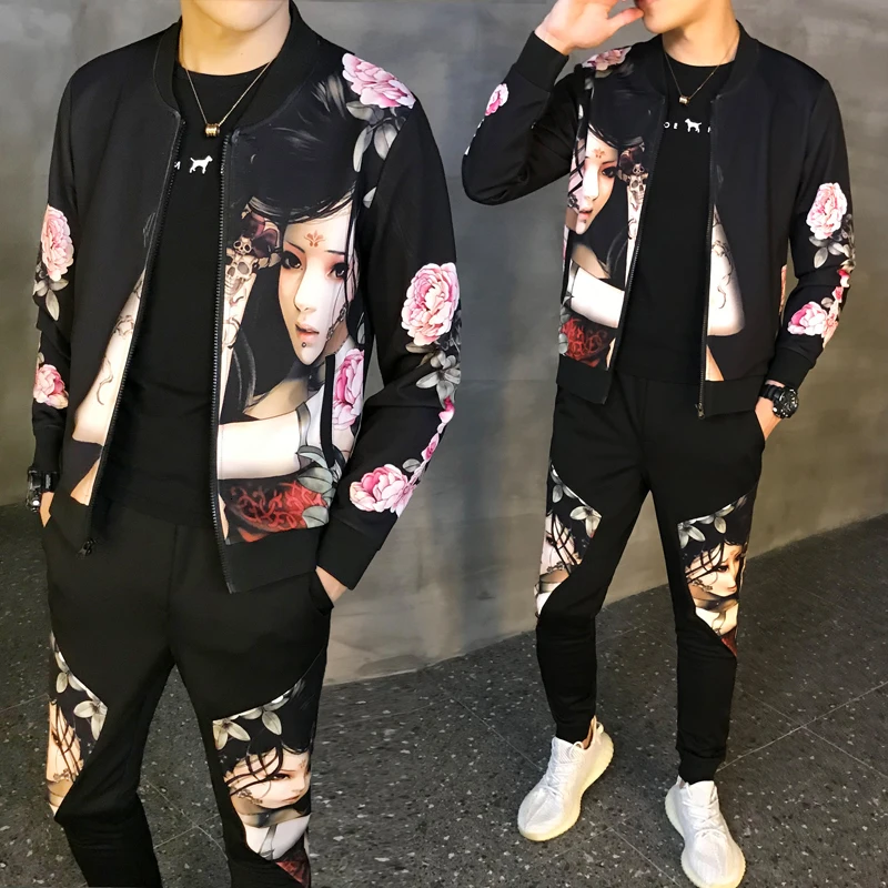 Спортивный костюм мужской Азиатский размер Moda Hombre мужской комплект осенний мужской спортивный комплект из 2 предметов спортивный костюм куртка+ штаны - Цвет: TZ195
