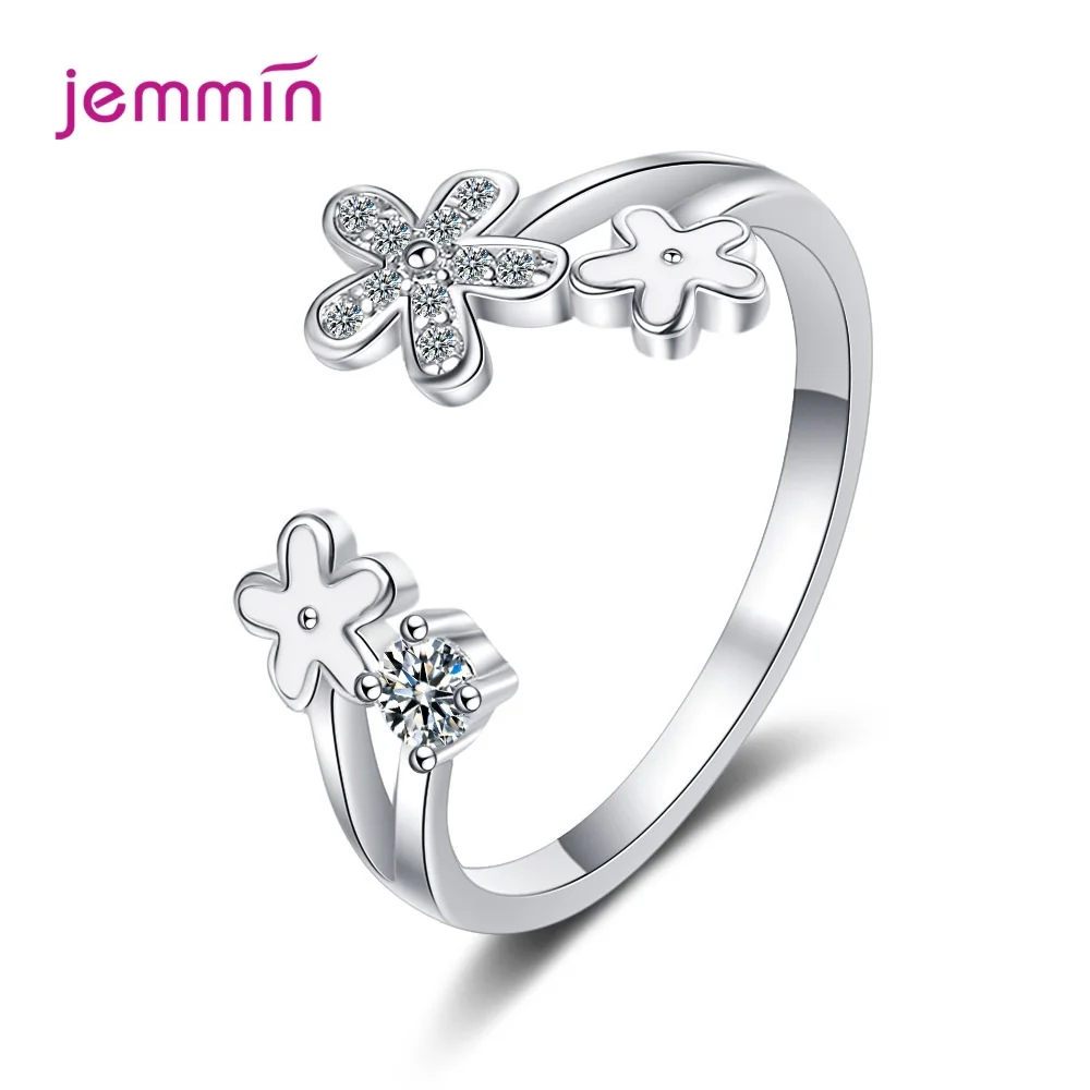 

925 Sterling Silver Ring For Women Cubic Zirconia Open Adjustable Cute Flowers Rings Anniversary Fine Jewelry New Listing