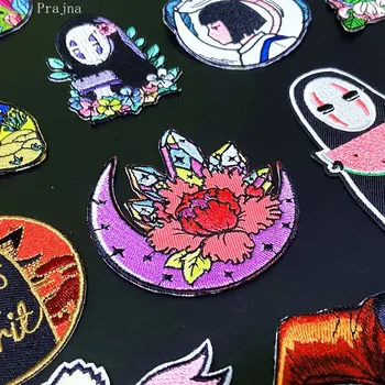 

Prajna crystal floral Embroidered Patch For Clothes Sticker Animal No Face Man Patches For backpack Skull Badge Fabric Patch DIY